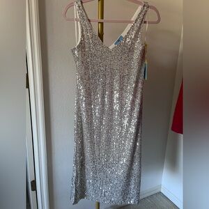 CeCe Silver Sequin Sleeveless Cocktail Party New Years Dress Women Small NWT